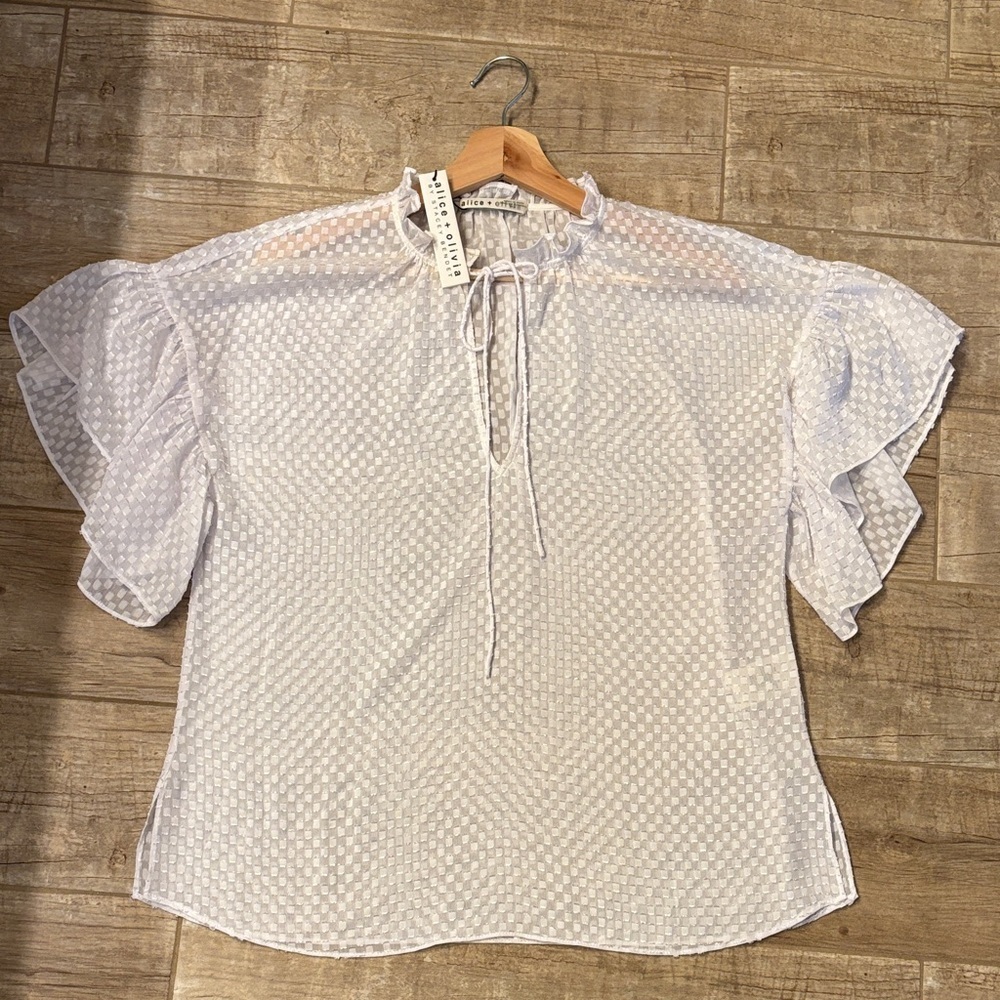 Alice + Olivia Sheer White Ruffle Blouse- NWT - Picture 2 of 4
